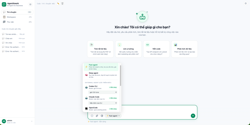 Giao diện AgentXwork